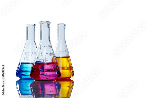 HD image of a lab flask with liquid isolated on a transparent surface