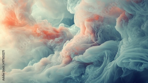 Abstract Swirling Smoke with Peach and Teal Hues photo