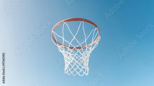 Perfect basketball shot, clear sky and net in focus.