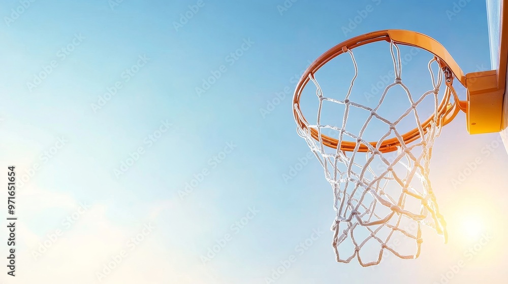 Perfect shot, basketball scoring against a clear sky. Perfect shot, basketball scoring against a clear sky.