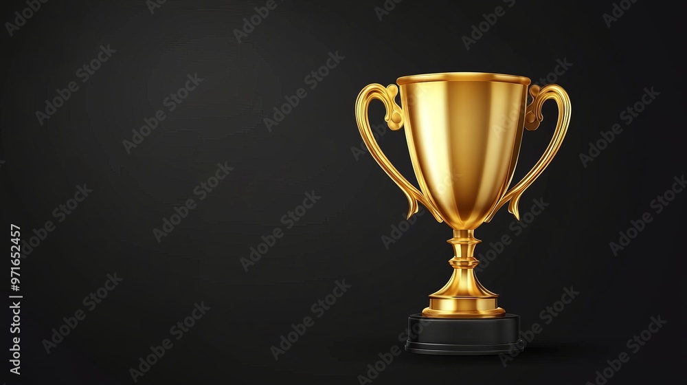 Vector 3D realistic blank golden champion cup icon closeup on a black background This design template represents a championship trophy sport tournament award and victory concept Vector 3D realistic blank golden champion cup icon closeup on a black background This design template represents a championship trophy sport tournament award and victory concept