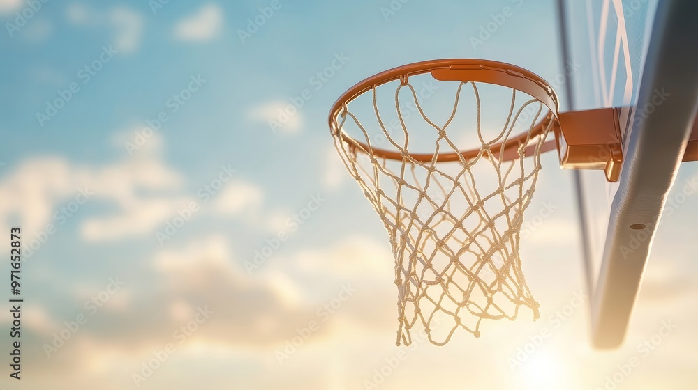 Scoring basketball shot, net and sky in focus Scoring basketball shot, net and sky in focus