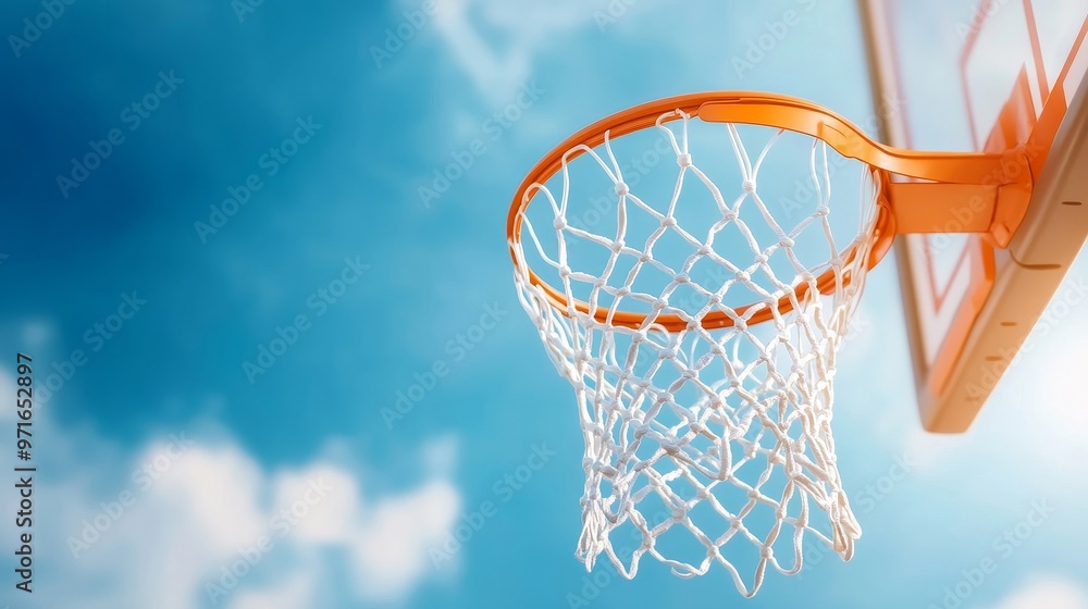Scoring basketball shot, net and sky in focus Scoring basketball shot, net and sky in focus