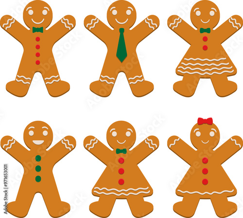 Gingerbread man vector design illustration set isolated on white background Free Vector