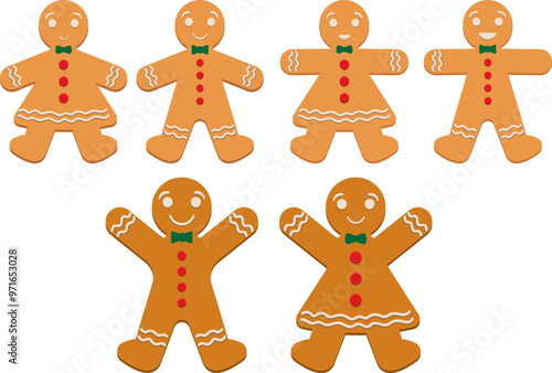 Gingerbread man vector design illustration set isolated on white background Free Vector
