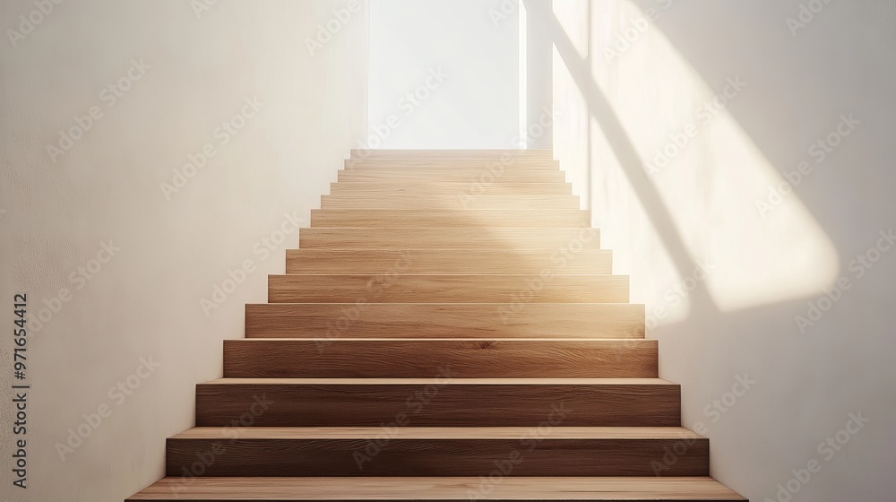 Wooden minimalist stairs set in a spacious open area Wooden minimalist stairs set in a spacious open area