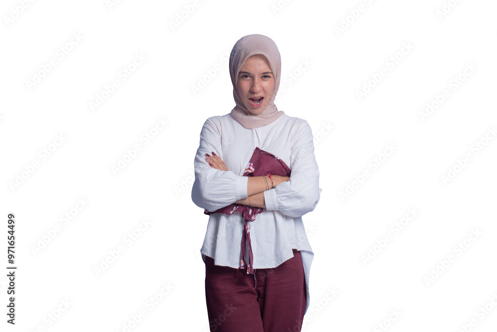 Young Pretty Modern Muslim Woman in Hijab on Transparent Cut-Outs Background Young Pretty Modern Muslim Woman in Hijab on Transparent Cut-Outs Background