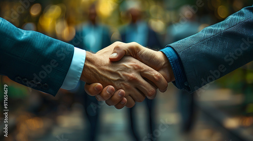 Two businessmen shaking hands after reaching an agreement during a successful business meeting