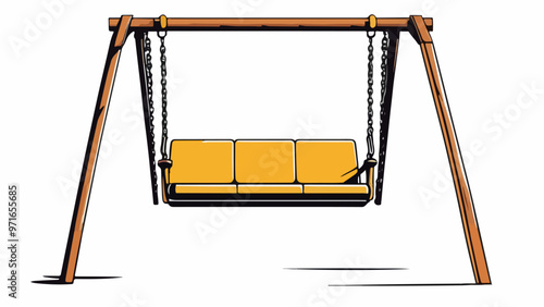 Vector of a Wooden Swing Hanging in a Garden