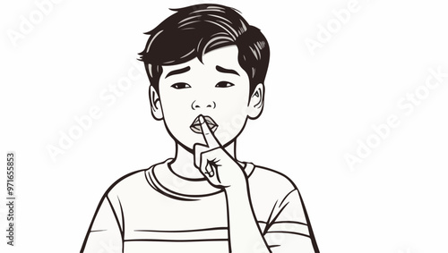Child Making Silence Gesture Vector Illustration