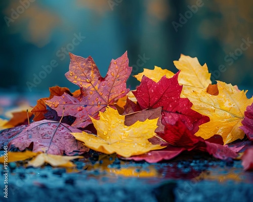 Pile of colorful autumn leaves focus on, vibrant foliage, vibrant, Overlay, garden