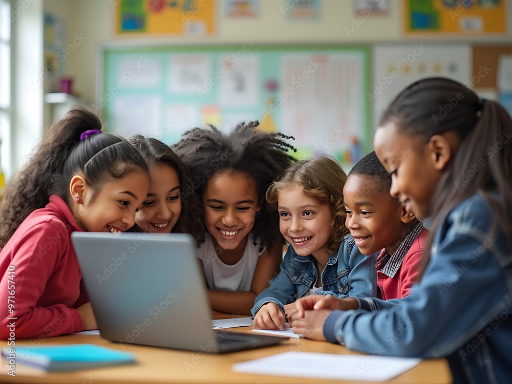 children using laptop in classroom children using laptop in classroom