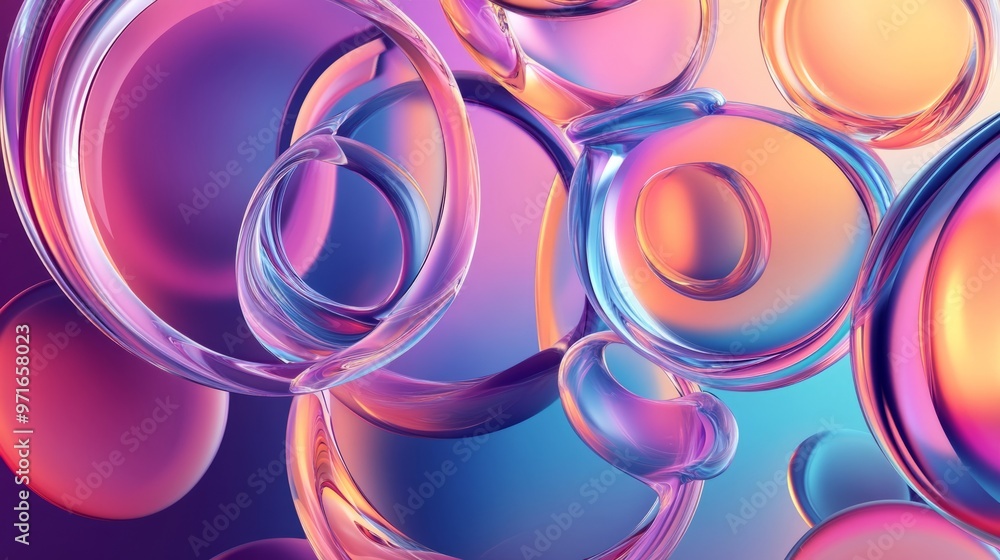 Interwoven spirals and circles. Geometric art shapes in glass morphist style. Abstract vector design elements. 3D generative ai Interwoven spirals and circles. Geometric art shapes in glass morphist style. Abstract vector design elements. 3D generative ai