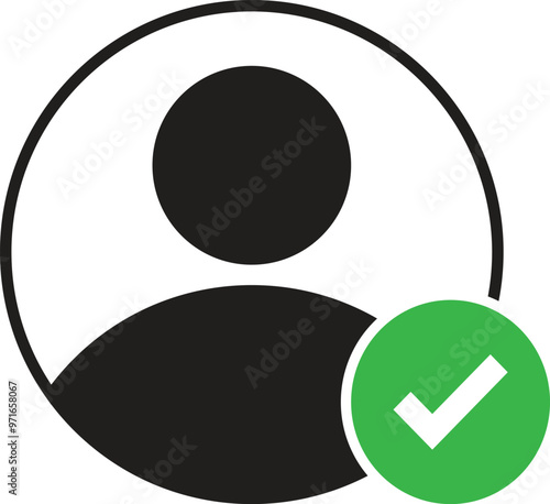 profile icon with green checkmark . Verified account icon . User account accepted symbol vector