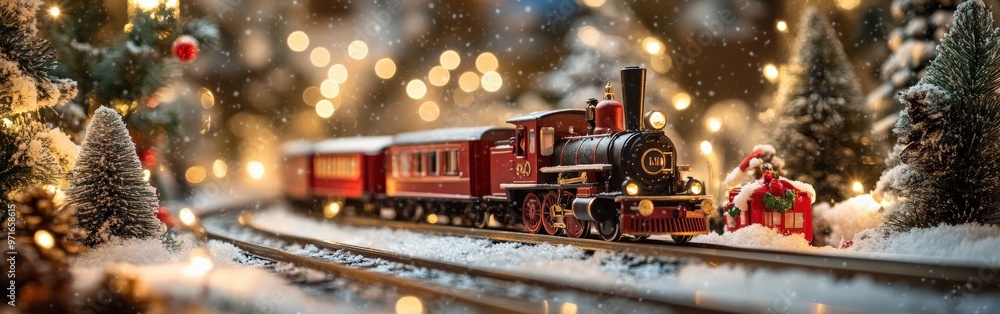 Miniature Christmas Train Set with Festive Decorations Miniature Christmas Train Set with Festive Decorations