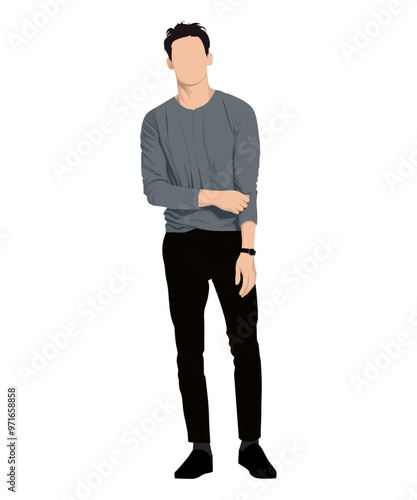 Vector illustration of a man wearing a dark gray sweater and black pants. Discreet and comfortable style for every day.