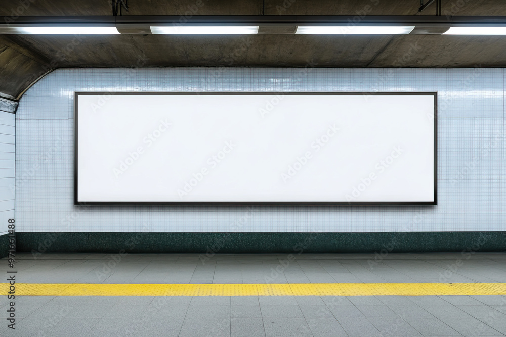 Empty advertising billboard in a subway station, perfect for creating your own designs or ads in a modern urban setting. Empty advertising billboard in a subway station, perfect for creating your own designs or ads in a modern urban setting.