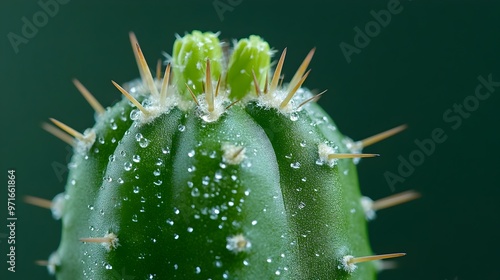 Extreme Close up of a Prickly Cactus with Visible Spines and Intricate Surface Texture