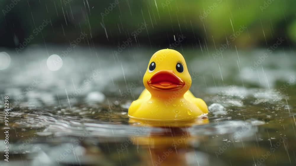 Blue Rubber Duck Floating in Rainwater Blue Rubber Duck Floating in Rainwater