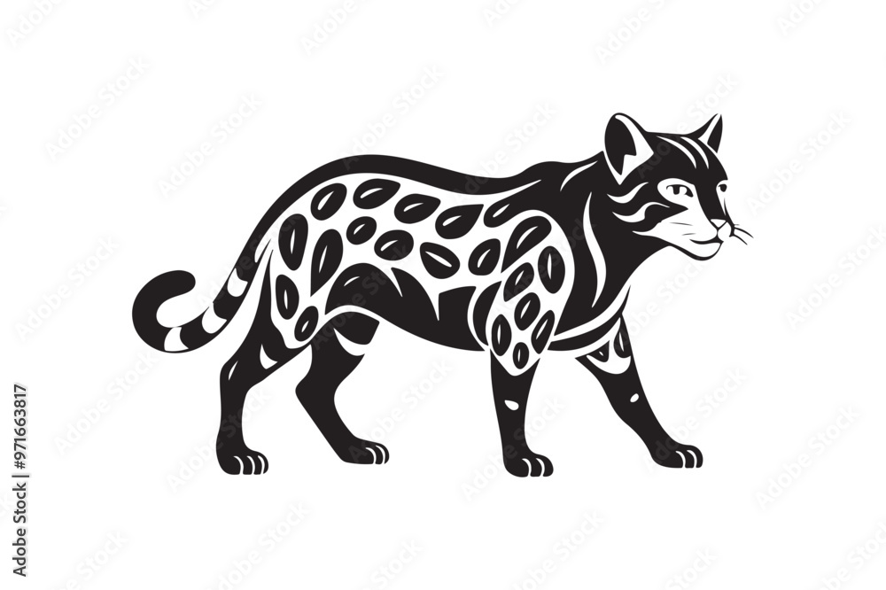 Fototapeta premium Ocelot silhouette vector illustration, Ocelot silhouette vector, Ocelot silhouette PNG