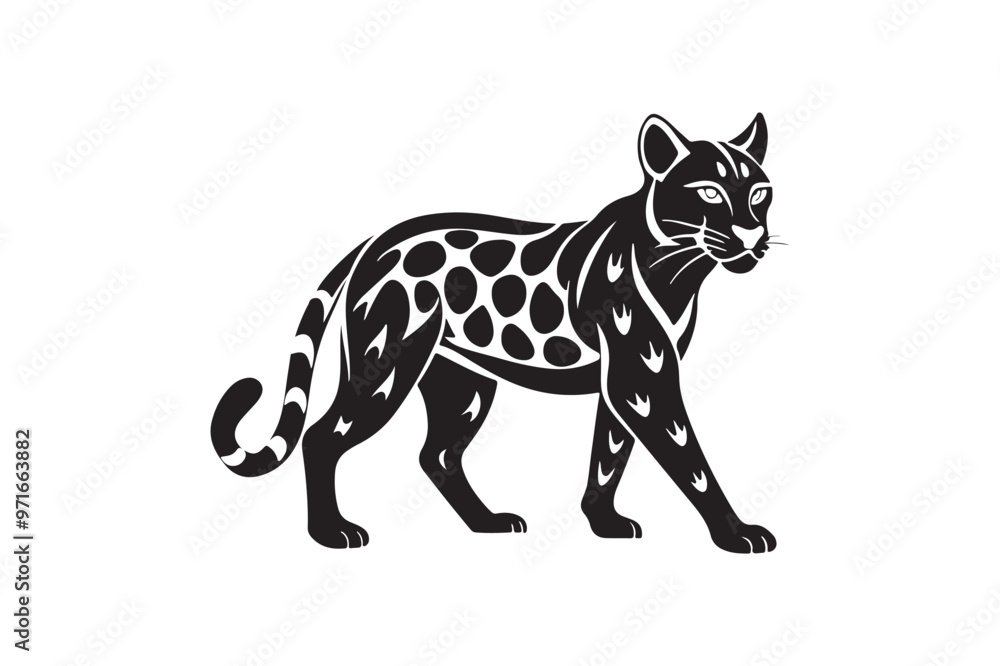Fototapeta premium Ocelot silhouette vector illustration, Ocelot silhouette vector, Ocelot silhouette PNG 
