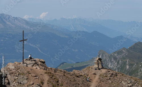 View from Parpaner Rothorn in the Swiss alps on a late summer day photo