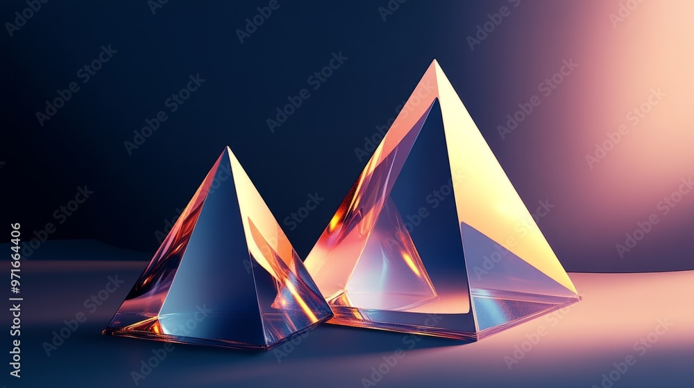Multi-layered pyramids and cones. Geometric shapes in glass morphist style. Abstract vector design elements. 3D generative ai Multi-layered pyramids and cones. Geometric shapes in glass morphist style. Abstract vector design elements. 3D generative ai