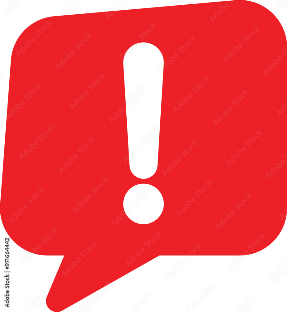 Red speech bubble with exclamation mark in trendy style . Speech bubble warning icon vector Red speech bubble with exclamation mark in trendy style . Speech bubble warning icon vector