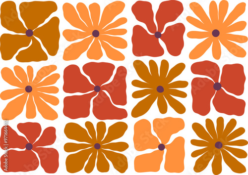 Autumn florals vector illustration. Fall leaves composition. Botanical print in matisse style
