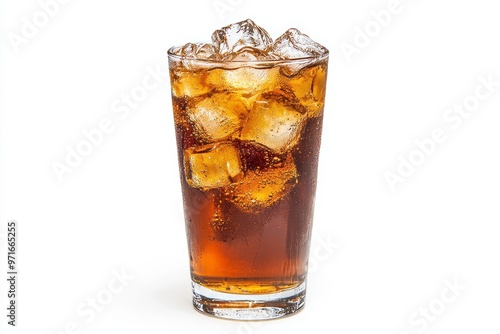 Iced tea with ice cubes, the perfect summer beverage.