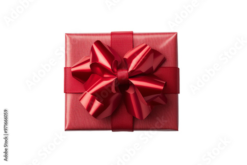 Red Gift Box with Satin Bow - isolated on White Transparent Background, PNG 