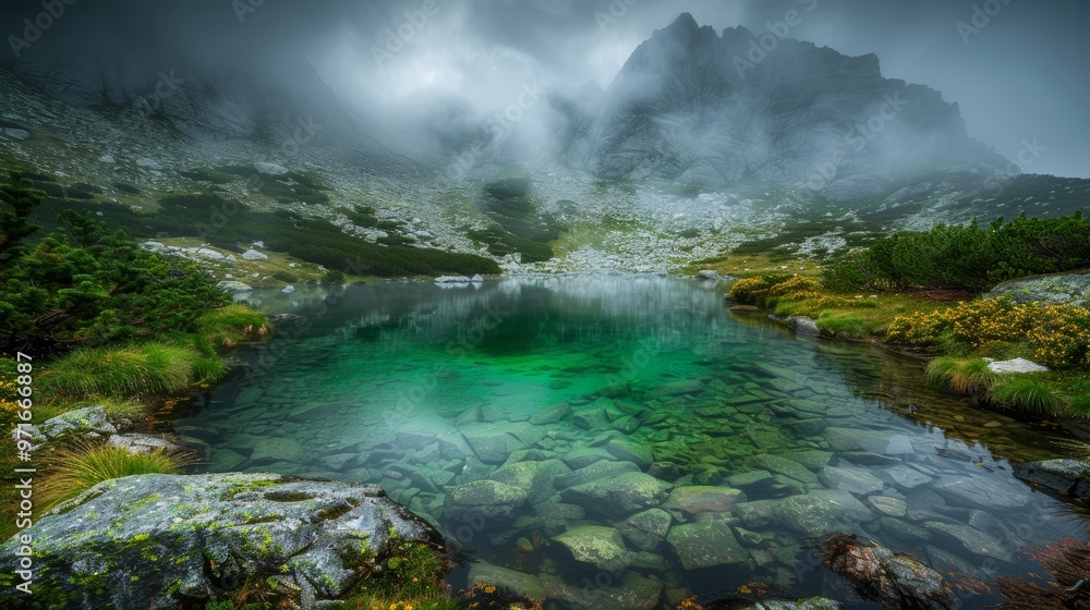 Enigmatic mountain lake with vibrant turquoise waters surrounded by majestic peaks Enigmatic mountain lake with vibrant turquoise waters surrounded by majestic peaks