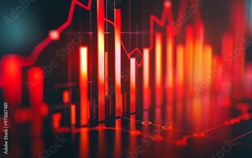 Detailed close-up of a recession-themed bar chart with declining bars and economic downturn signs,