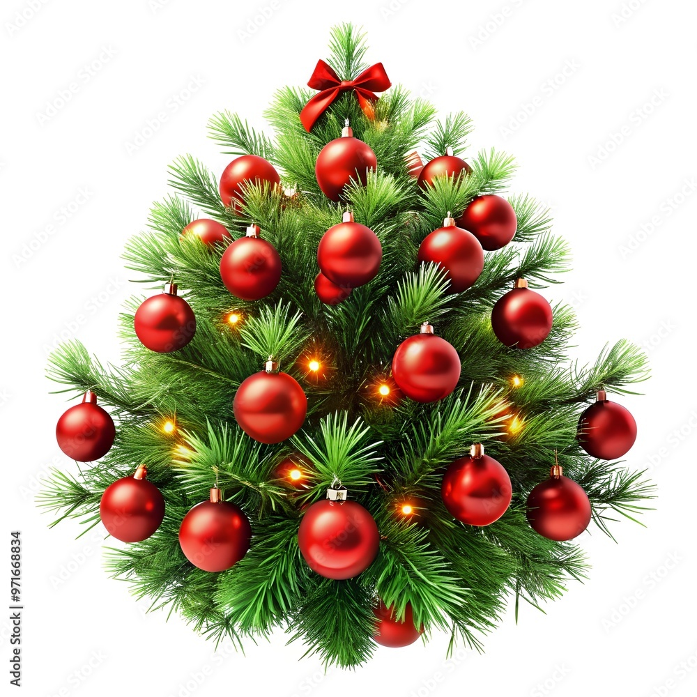 christmas tree decorated with red balls on a plain white background christmas tree decorated with red balls on a plain white background