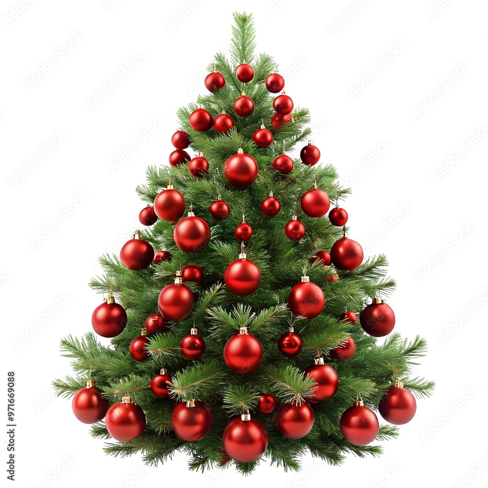christmas tree with shiny red baubles, set on a white background christmas tree with shiny red baubles, set on a white background