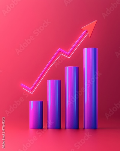 Free Download Colorful 3D graph showing growth with vibrant bars and an arrow, representing positive trends in business and finance. - GFXLoad