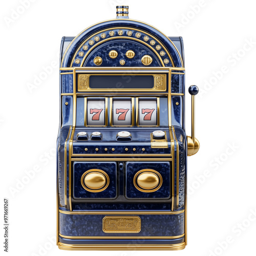 Wallpaper Mural Retro blue and gold slot machine isolated on transparent background, classic design with spinning reels.

 Torontodigital.ca