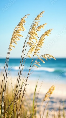 Fluttering Beach Grasses Choreographed by the Ocean Breeze photo