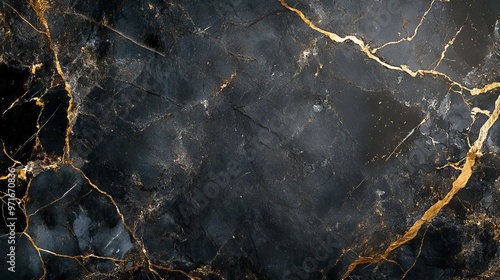 Elegant black marble background with gold frame 