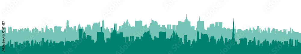 Obraz premium City silhouette blue. hand drawing. Not AI. Vector illustration.