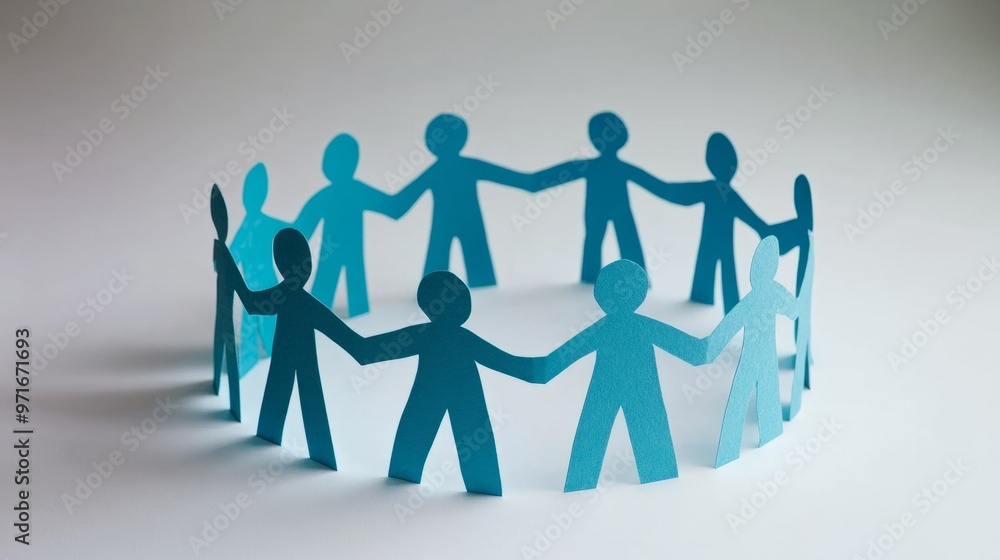Paper humans holding hands in a circle, white background, cutout style generative ai Paper humans holding hands in a circle, white background, cutout style generative ai