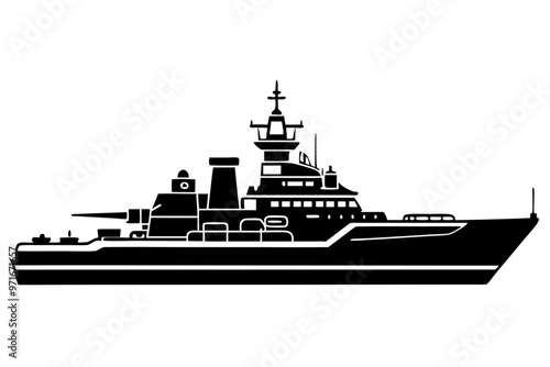 Warship silhouette, Warship vector illustration