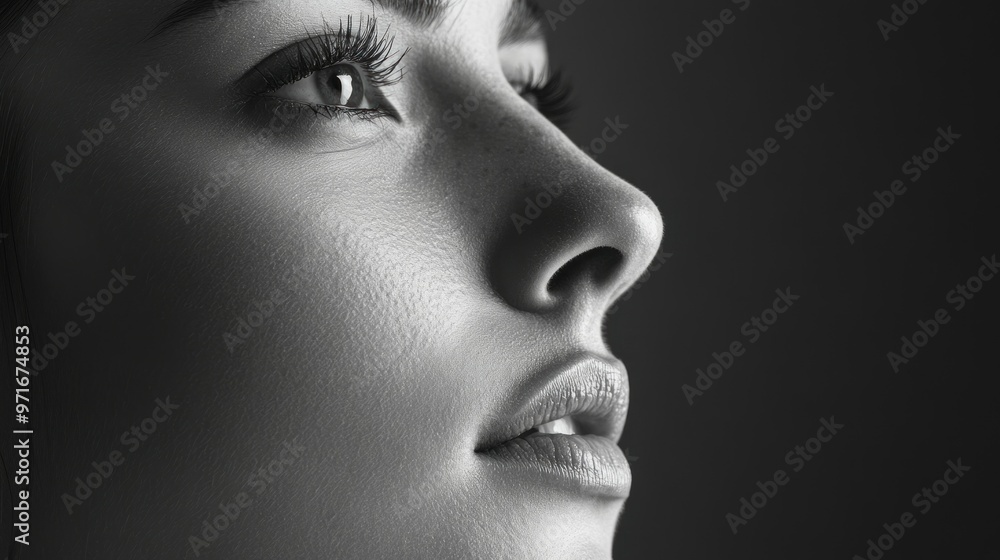 Close-up Portrait of a Woman's Face with Emphasis on the Nose and Lips Close-up Portrait of a Woman's Face with Emphasis on the Nose and Lips