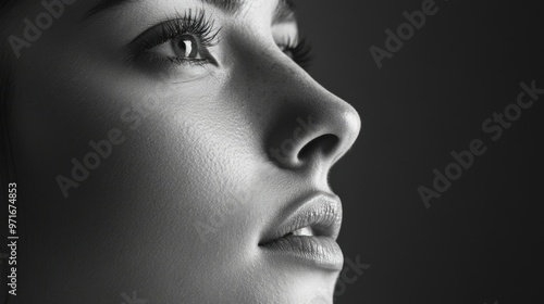 Close-up Portrait of a Woman's Face with Emphasis on the Nose and Lips