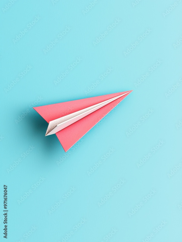 A vibrant pink paper airplane against a minimalist blue background, symbolizing creativity and freedom. A vibrant pink paper airplane against a minimalist blue background, symbolizing creativity and freedom.