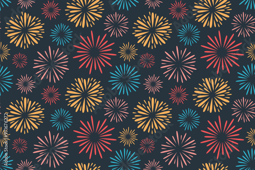 colorful seamless New Year's Eve pattern with fireworks- vector illustration