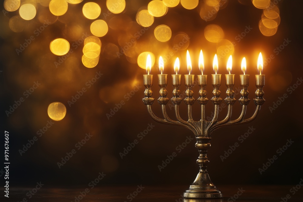 Candles burning bright on a menorah for the jewish holiday of hanukkah, with a warm bokeh background Candles burning bright on a menorah for the jewish holiday of hanukkah, with a warm bokeh background
