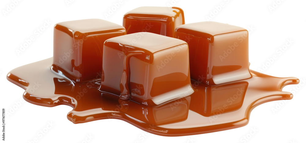 Melting caramel cubes on white Melting caramel cubes on white