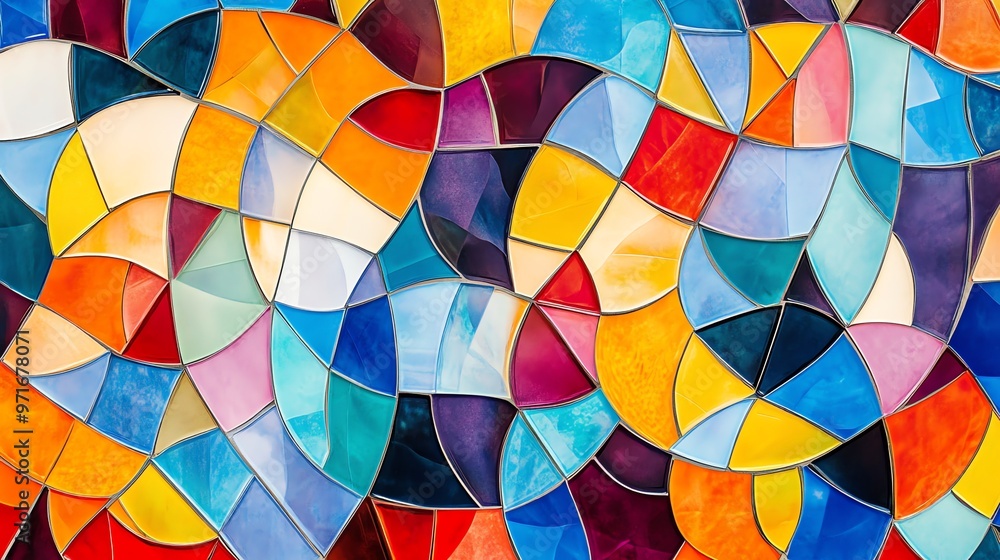 Fototapeta premium Abstract stained glass pattern in a variety of bright colors.