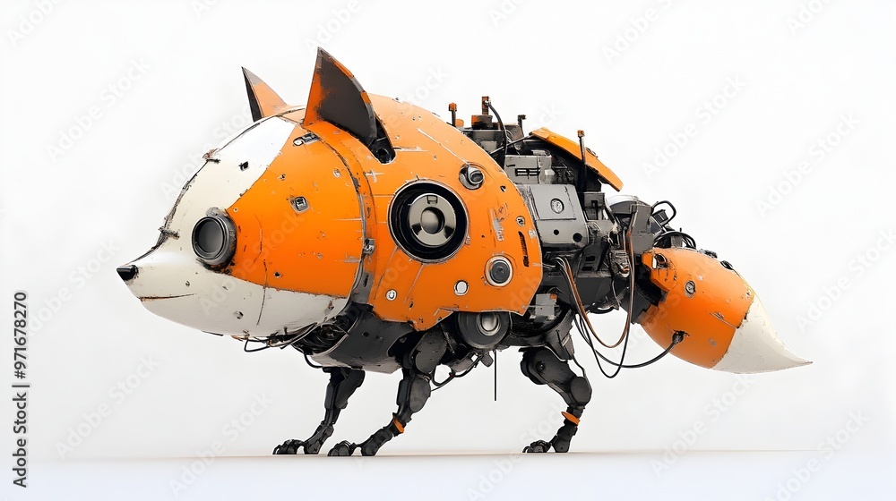 Weathered Robotic Fox with Pastel Hues on Minimalist Background Weathered Robotic Fox with Pastel Hues on Minimalist Background